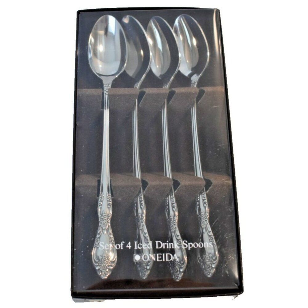 Oneida Galveston Distinction HH Stainless Flatware Set of 4 Tall Drink Spoons